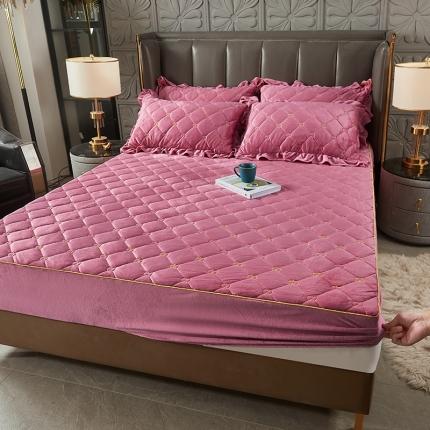 91家纺网 家纺一手货源 找家纺 十个点家纺 2021新款倾国倾城水晶绒夹棉床笠 豆沙