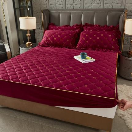 91家纺网 家纺一手货源 找家纺 十个点家纺 2021新款倾国倾城水晶绒夹棉床笠 酒红