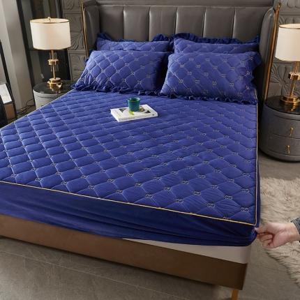 十个点家纺 2021新款倾国倾城水晶绒夹棉床笠 宝蓝