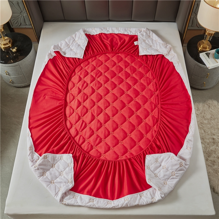 91家纺网 家纺一手货源 找家纺 十个点家纺 2021新款倾国倾城水晶绒夹棉床笠 大红