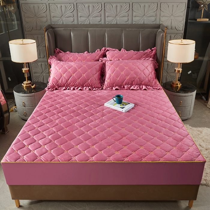 91家纺网 家纺一手货源 找家纺 十个点家纺 2021新款倾国倾城水晶绒夹棉床笠 豆沙