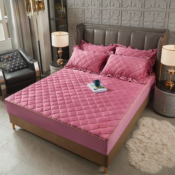 91家纺网 家纺一手货源 找家纺 十个点家纺 2021新款倾国倾城水晶绒夹棉床笠 豆沙