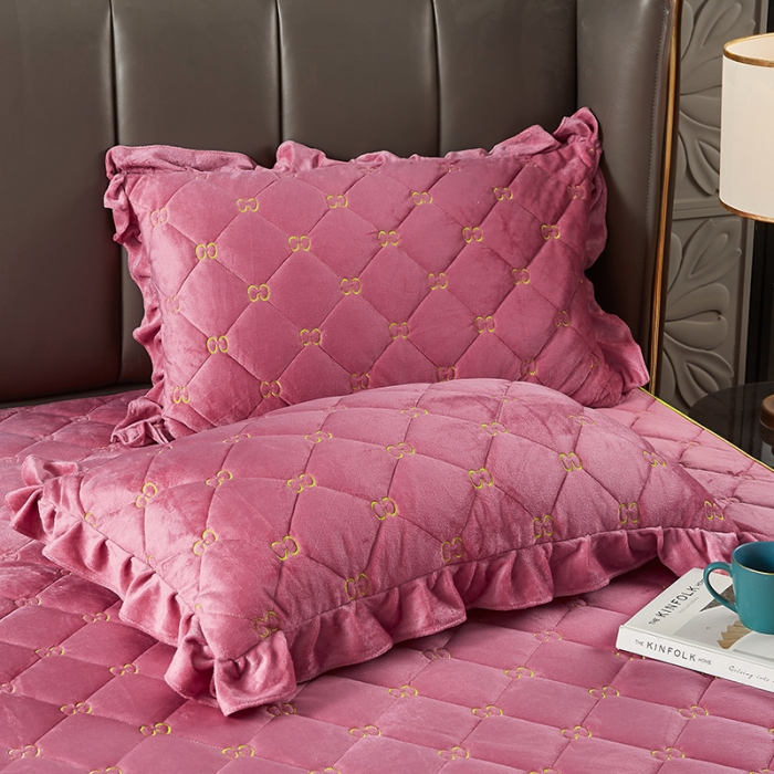 91家纺网 家纺一手货源 找家纺 十个点家纺 2021新款倾国倾城水晶绒夹棉床笠 豆沙