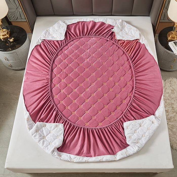 91家纺网 家纺一手货源 找家纺 十个点家纺 2021新款倾国倾城水晶绒夹棉床笠 豆沙