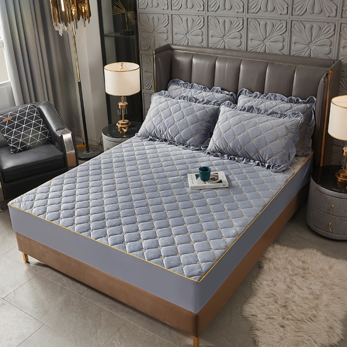 91家纺网 家纺一手货源 找家纺 十个点家纺 2021新款倾国倾城水晶绒夹棉床笠 灰色