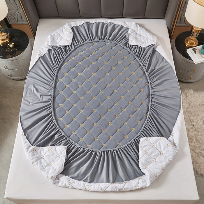 91家纺网 家纺一手货源 找家纺 十个点家纺 2021新款倾国倾城水晶绒夹棉床笠 灰色