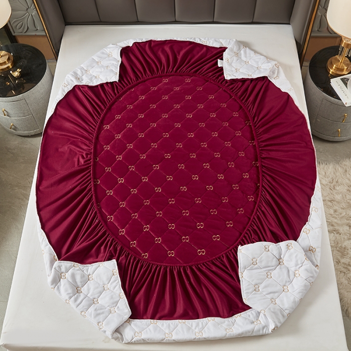 91家纺网 家纺一手货源 找家纺 十个点家纺 2021新款倾国倾城水晶绒夹棉床笠 酒红