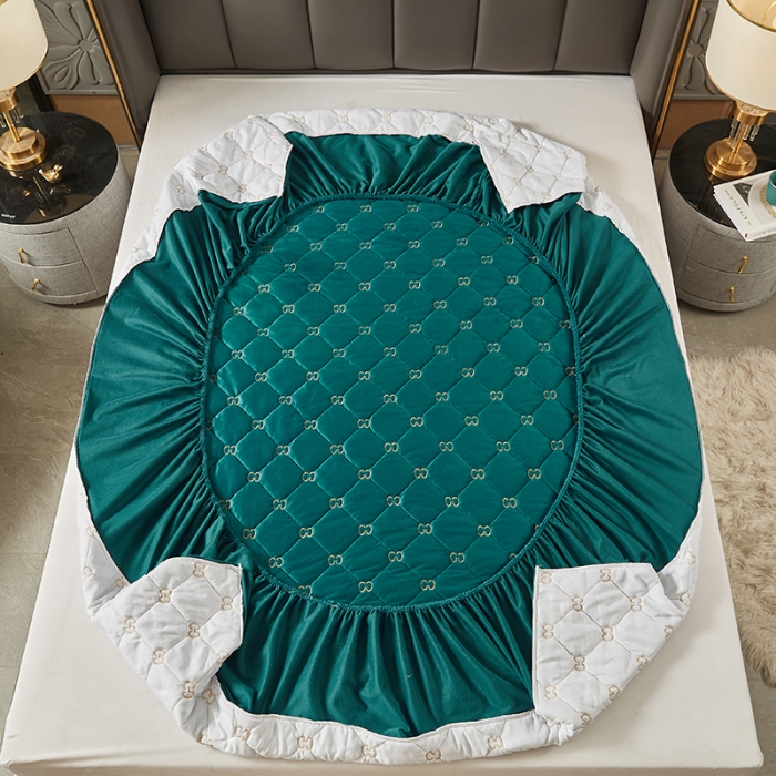 91家纺网 家纺一手货源 找家纺 十个点家纺 2021新款倾国倾城水晶绒夹棉床笠 绿色