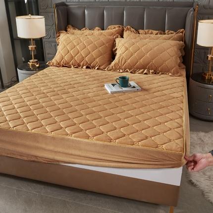 十个点家纺 2021新款倾国倾城水晶绒夹棉床笠 驼色