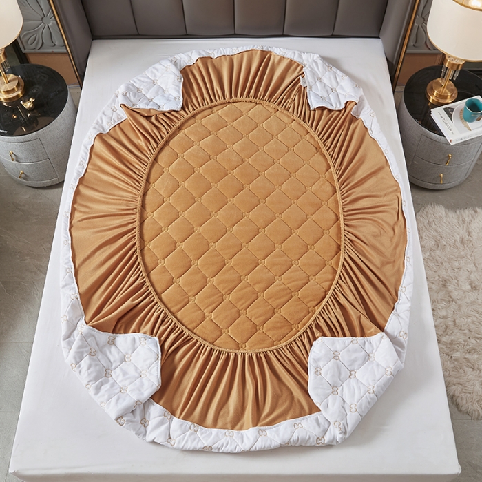 91家纺网 家纺一手货源 找家纺 十个点家纺 2021新款倾国倾城水晶绒夹棉床笠 驼色