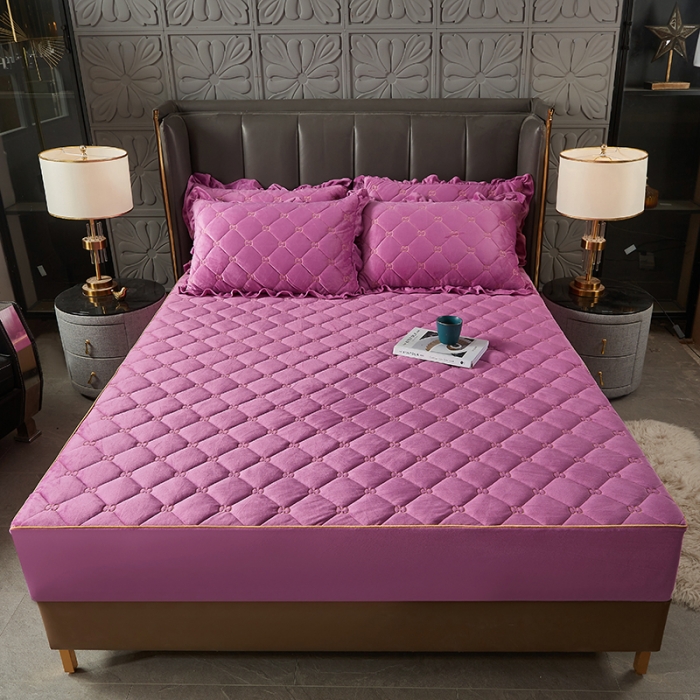 91家纺网 家纺一手货源 找家纺 十个点家纺 2021新款倾国倾城水晶绒夹棉床笠 紫色