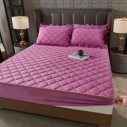 十个点家纺 2021新款倾国倾城水晶绒夹棉床笠 紫色