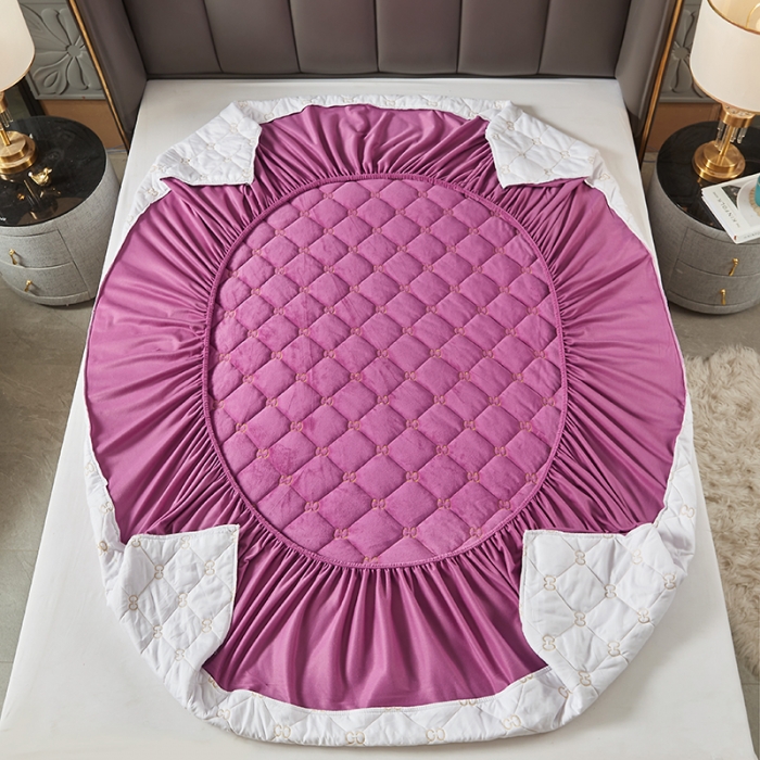 91家纺网 家纺一手货源 找家纺 十个点家纺 2021新款倾国倾城水晶绒夹棉床笠 紫色