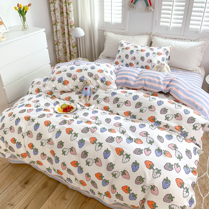 91家纺网 家纺一手货源 找家纺 怡家居 2022新款全棉田园四件套 彩色莓莓