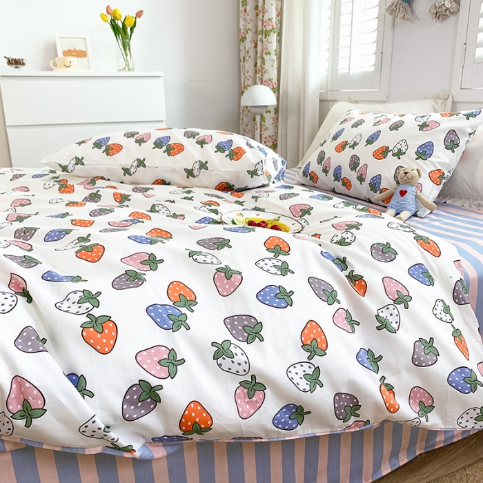 91家纺网 家纺一手货源 找家纺 怡家居 2022新款全棉田园四件套 彩色莓莓