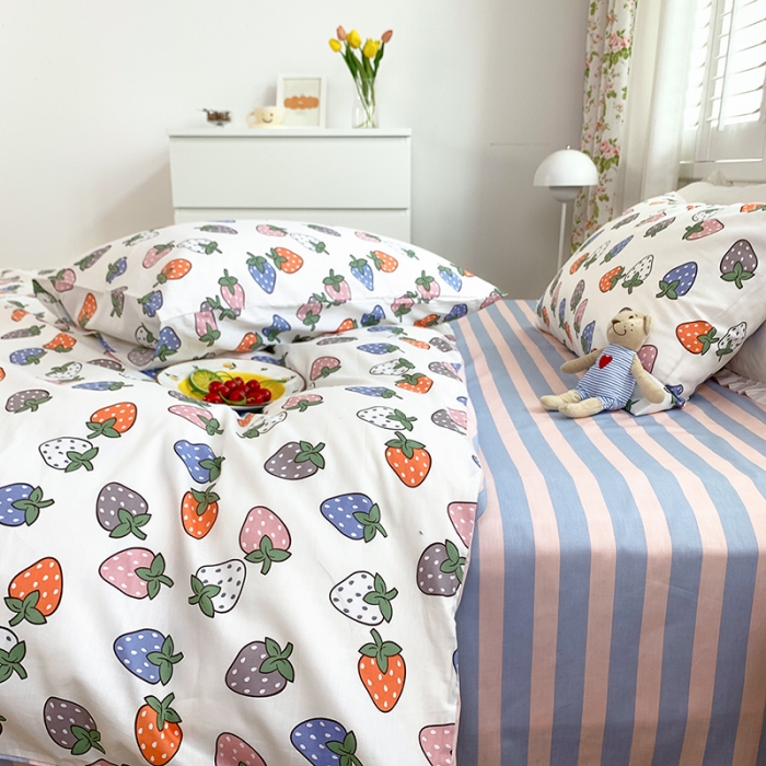 91家纺网 家纺一手货源 找家纺 怡家居 2022新款全棉田园四件套 彩色莓莓