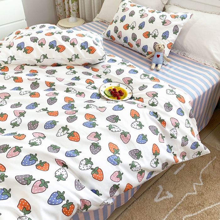 91家纺网 家纺一手货源 找家纺 怡家居 2022新款全棉田园四件套 彩色莓莓