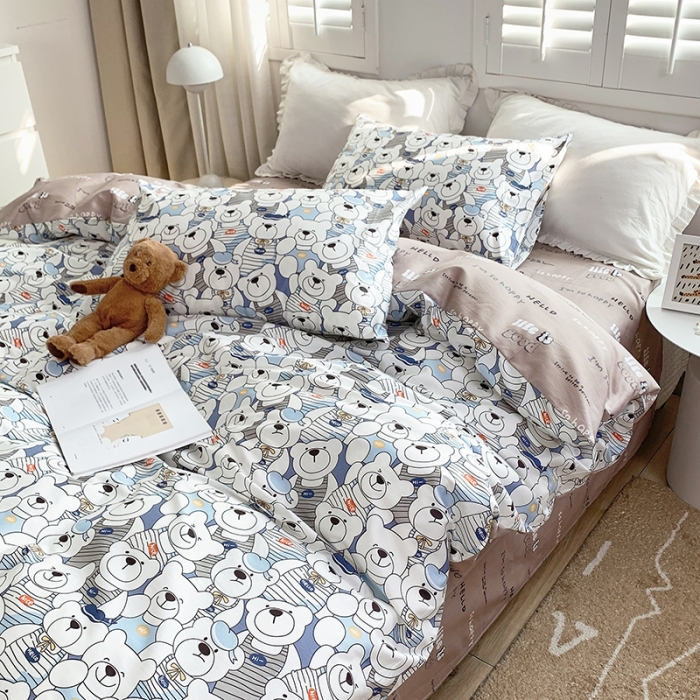 91家纺网 家纺一手货源 找家纺 怡家居 2022新款全棉田园四件套 呆萌熊