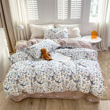 怡家居 2022新款全棉田园四件套 呆萌熊