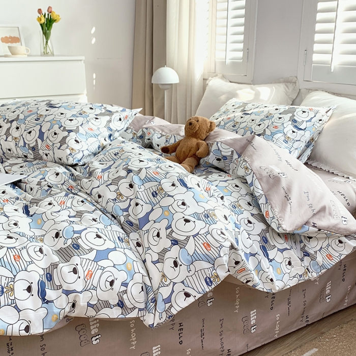 91家纺网 家纺一手货源 找家纺 怡家居 2022新款全棉田园四件套 呆萌熊