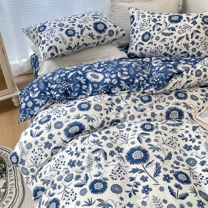 91家纺网 家纺一手货源 找家纺 怡家居 2022新款全棉田园四件套 淡雅