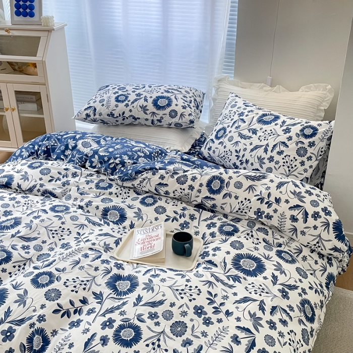 91家纺网 家纺一手货源 找家纺 怡家居 2022新款全棉田园四件套 淡雅