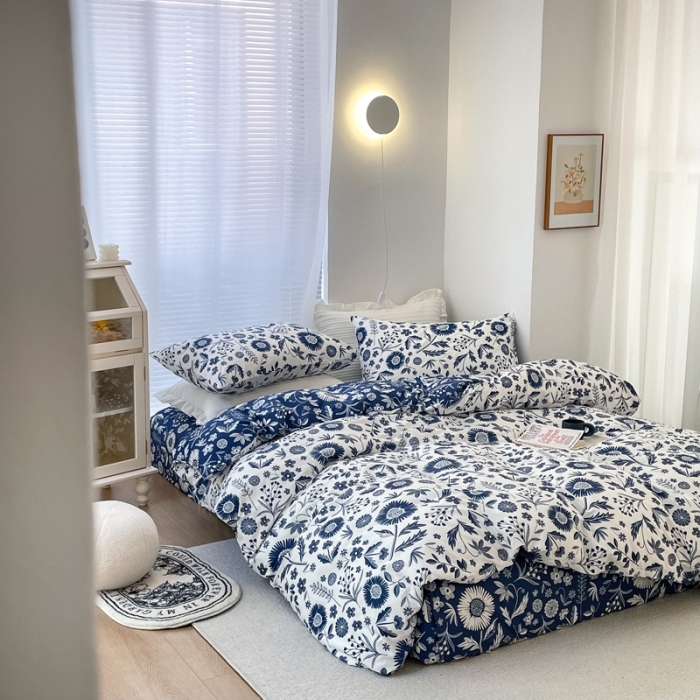 91家纺网 家纺一手货源 找家纺 怡家居 2022新款全棉田园四件套 淡雅