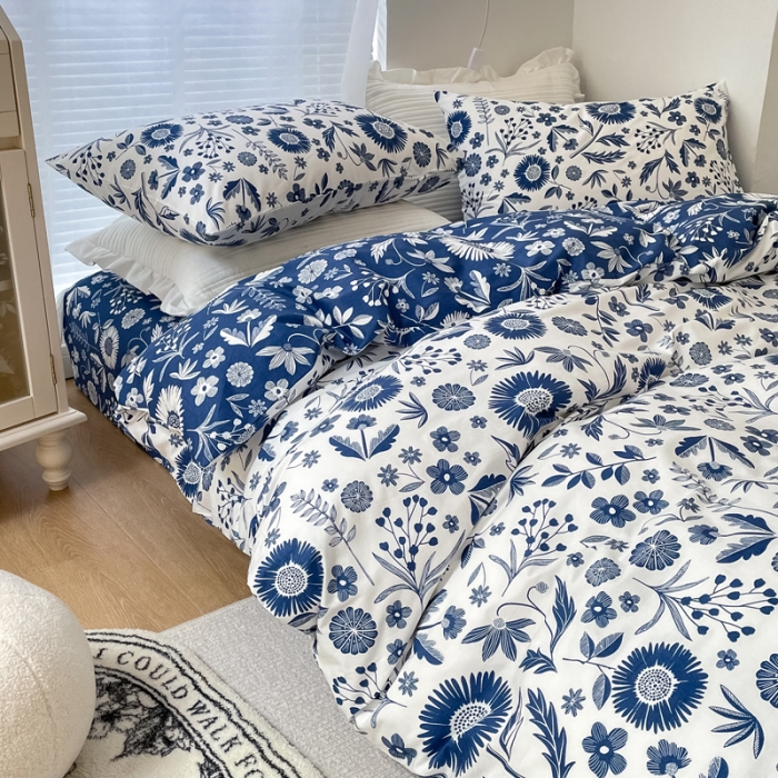 91家纺网 家纺一手货源 找家纺 怡家居 2022新款全棉田园四件套 淡雅