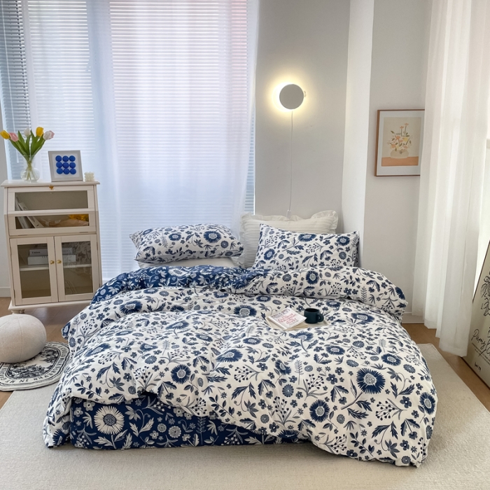 91家纺网 家纺一手货源 找家纺 怡家居 2022新款全棉田园四件套 淡雅