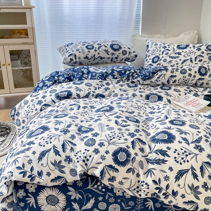 91家纺网 家纺一手货源 找家纺 怡家居 2022新款全棉田园四件套 淡雅