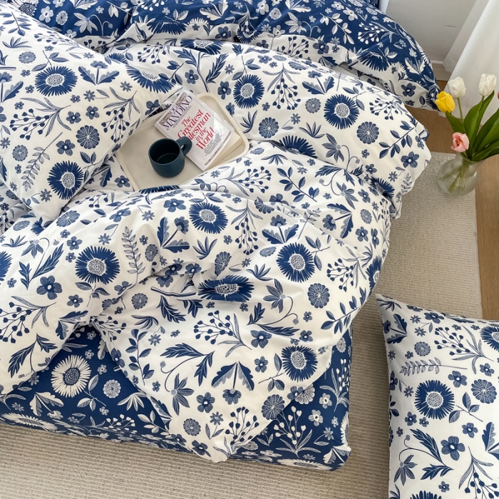 91家纺网 家纺一手货源 找家纺 怡家居 2022新款全棉田园四件套 淡雅