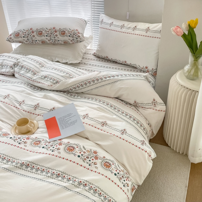 91家纺网 家纺一手货源 找家纺 怡家居 2022新款全棉田园四件套 流苏