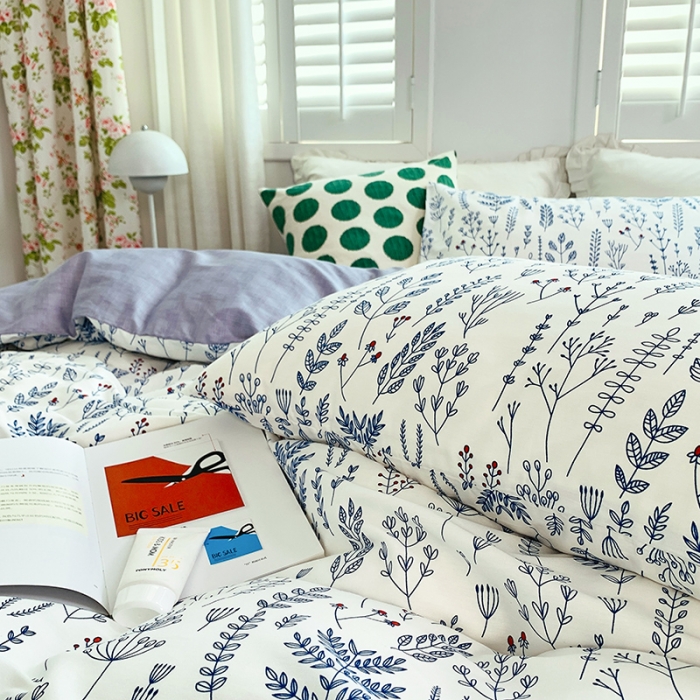 91家纺网 家纺一手货源 找家纺 怡家居 2022新款全棉田园四件套 沐白