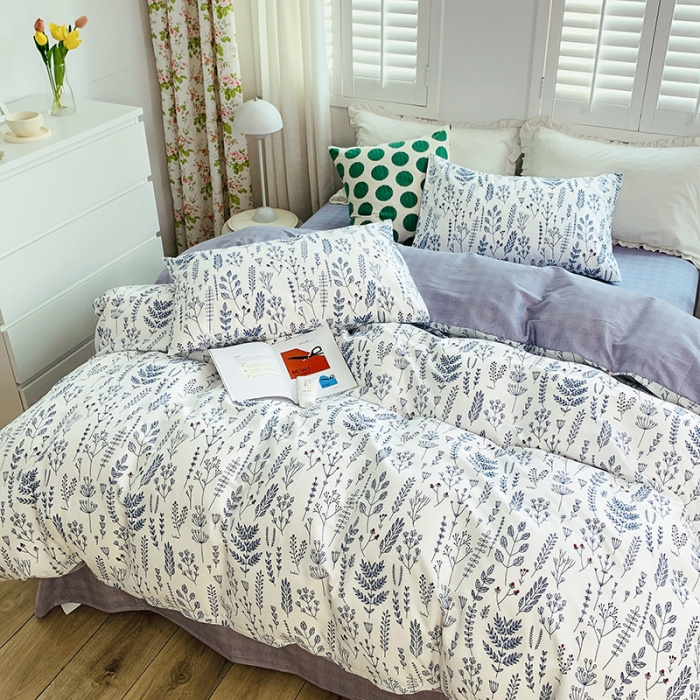 91家纺网 家纺一手货源 找家纺 怡家居 2022新款全棉田园四件套 沐白