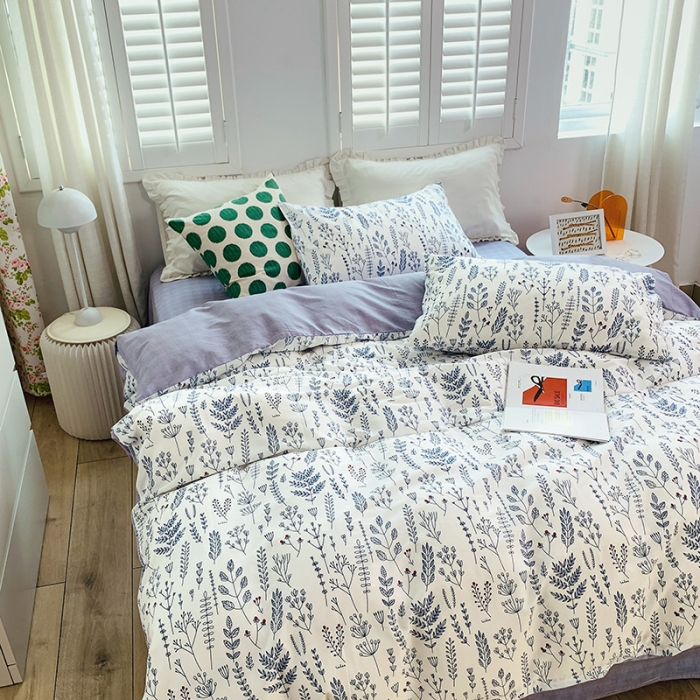 91家纺网 家纺一手货源 找家纺 怡家居 2022新款全棉田园四件套 沐白