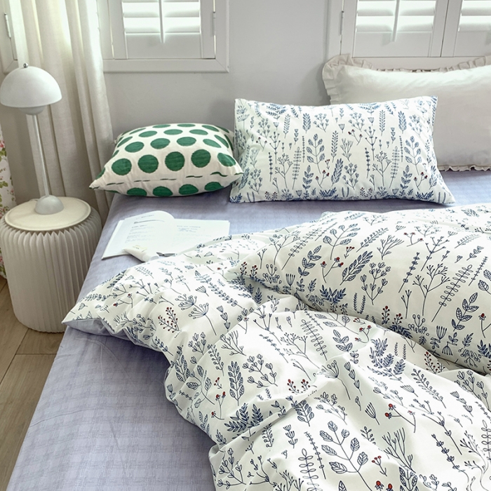 91家纺网 家纺一手货源 找家纺 怡家居 2022新款全棉田园四件套 沐白