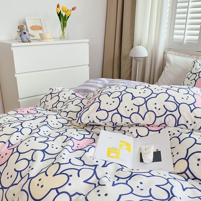 91家纺网 家纺一手货源 找家纺 怡家居 2022新款全棉田园四件套 七彩兔