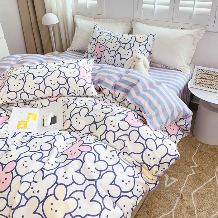 91家纺网 家纺一手货源 找家纺 怡家居 2022新款全棉田园四件套 七彩兔