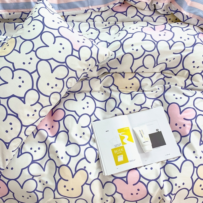 91家纺网 家纺一手货源 找家纺 怡家居 2022新款全棉田园四件套 七彩兔