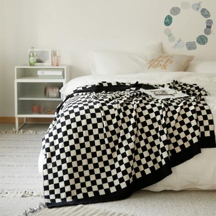 91家纺网 家纺一手货源 找家纺 暖绵绵 新品上架针织毯毯子盖毯软装搭毯米兰格 米兰格-黑白