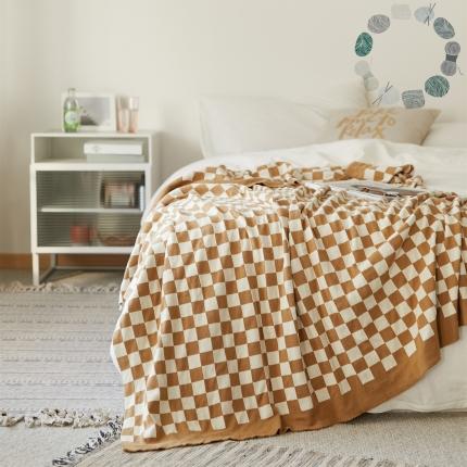 91家纺网 家纺一手货源 找家纺 暖绵绵 新品上架针织毯毯子盖毯软装搭毯米兰格 米兰格-橙白