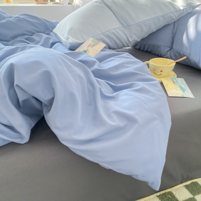 91家纺网 家纺一手货源 找家纺 雨帆 2023新款ins纯色双拼磨毛四件套 深蓝灰