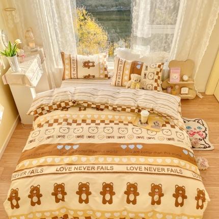 91家纺网 家纺一手货源 找家纺 卡巴伦家纺 2023新款春夏全棉花漾年华四件套2 熊仔仔