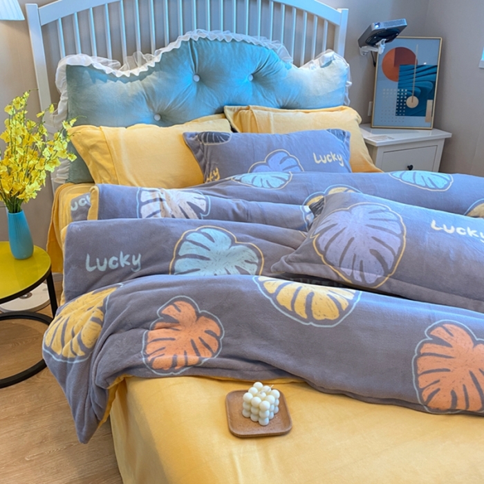 91家纺网 家纺一手货源 找家纺 棉生活家纺 2021新款冰岛臻棉绒印花四件套 美好假期灰