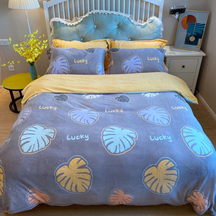 91家纺网 家纺一手货源 找家纺 棉生活家纺 2021新款冰岛臻棉绒印花四件套 美好假期灰