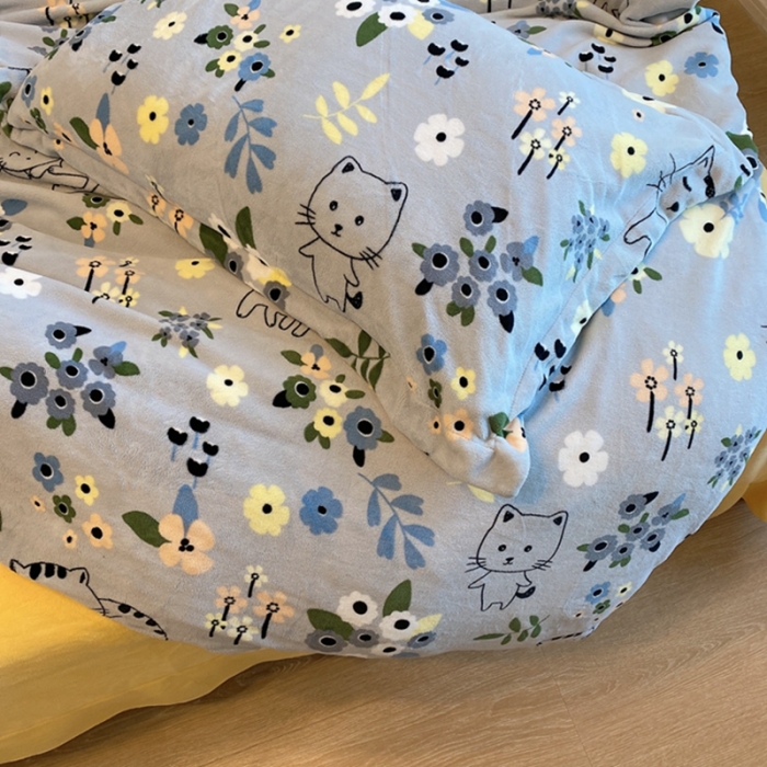 91家纺网 家纺一手货源 找家纺 棉生活家纺 2021新款冰岛臻棉绒印花四件套 喵小姐灰