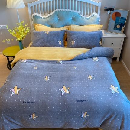 棉生活家纺 2021新款冰岛臻棉绒印花四件套 明亮星空灰