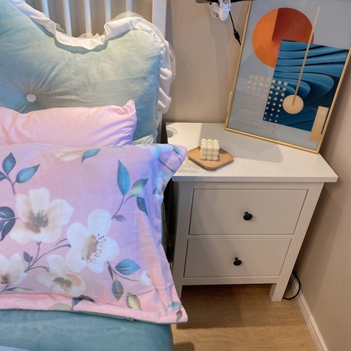 91家纺网 家纺一手货源 找家纺 棉生活家纺 2021新款冰岛臻棉绒印花四件套 明媚粉