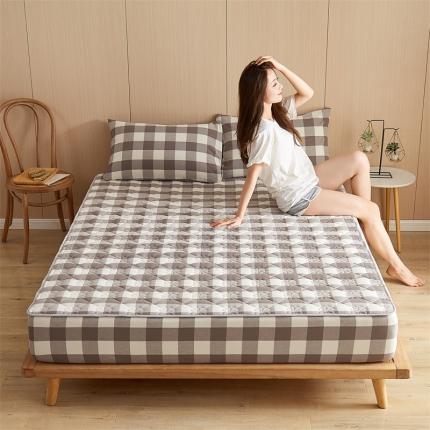 91家纺网 家纺一手货源 找家纺 优眠坊 2025新款全棉色织水洗棉夹棉床笠 灰中格