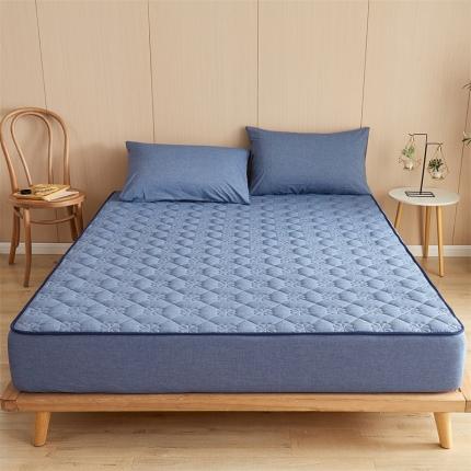 91家纺网 家纺一手货源 找家纺 优眠坊 2025新款全棉色织水洗棉夹棉床笠 牛仔蓝